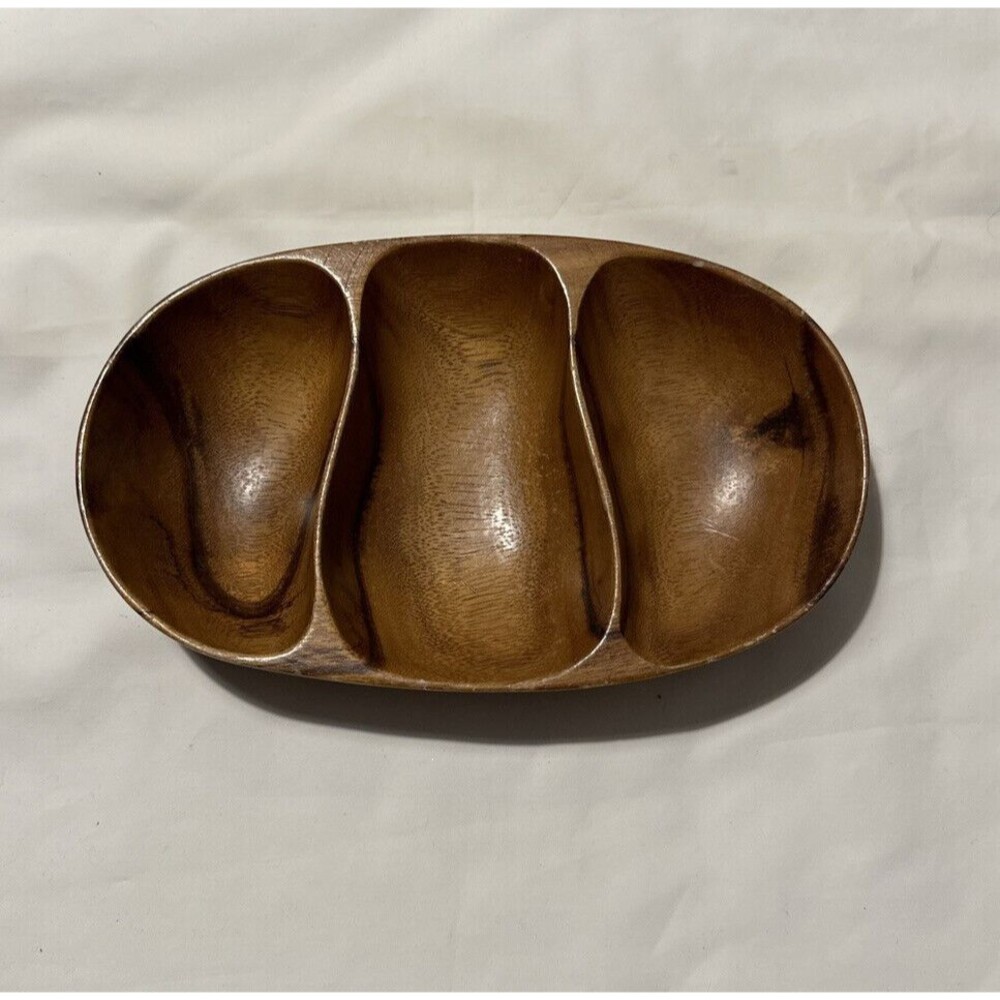 Waikiki Woods 3 Section Tray Monkey Pod Wood Made In Hawaii Vintage Retro Rare!